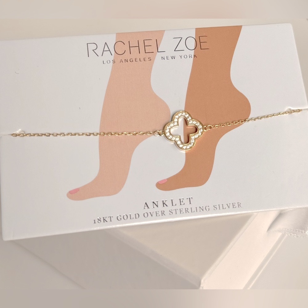 Rachel Zoe Clover Anklet Bracelet 925 Sterling Silver - Picture 3 of 6